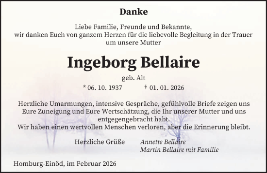 Traueranzeige von Ingeborg Bellaire von saarbruecker_zeitung