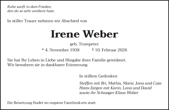 Traueranzeige von Irene Weber von saarbruecker_zeitung