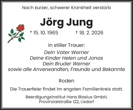 Traueranzeige von Jörg Jung von saarbruecker_zeitung