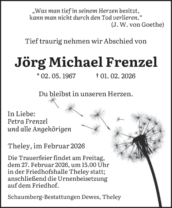 Traueranzeige von Jörg Michael Frenzel von saarbruecker_zeitung