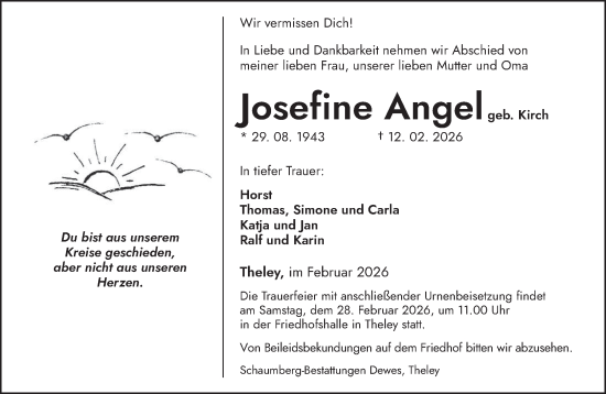 Traueranzeige von Josefine Angel von saarbruecker_zeitung