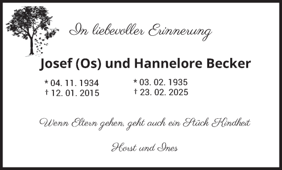 Traueranzeige von Josef und Hannelore Becker von saarbruecker_zeitung