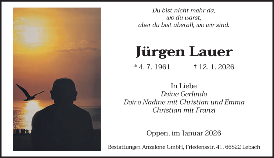 Traueranzeige von Jürgen Lauer von saarbruecker_zeitung