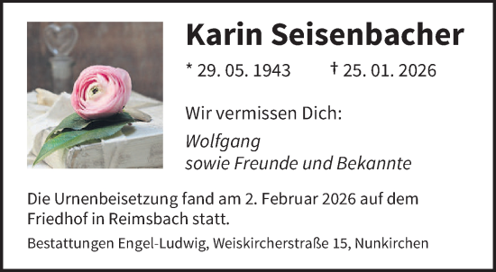 Traueranzeige von Karin Seisenbacher von saarbruecker_zeitung