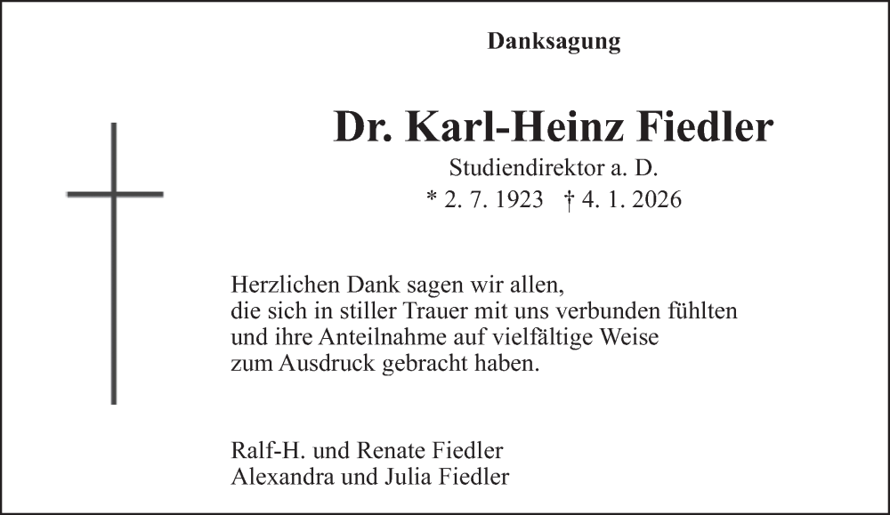 Traueranzeige für Karl-Heinz Fiedler vom 31.01.2026 aus saarbruecker_zeitung