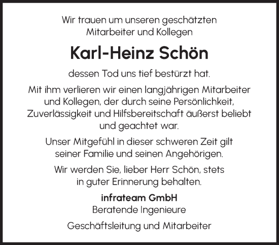 Traueranzeige von Karl-Heinz Schön von saarbruecker_zeitung