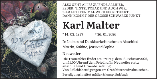 Traueranzeige von Karl Malter von saarbruecker_zeitung