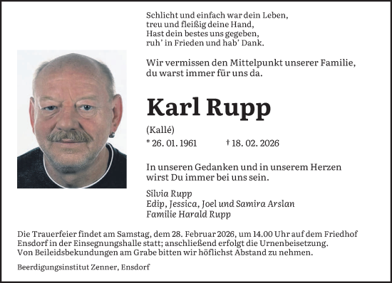 Traueranzeige von Karl Rupp von saarbruecker_zeitung