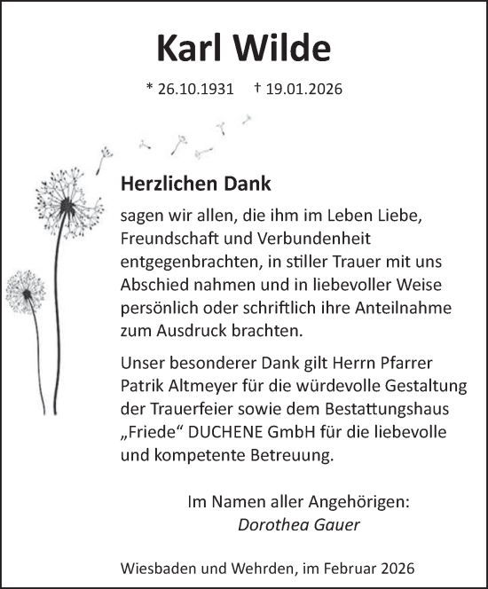 Traueranzeige von Karl Wilde von saarbruecker_zeitung