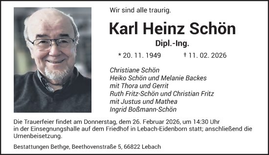 Traueranzeige von Karl Heinz Schön von saarbruecker_zeitung