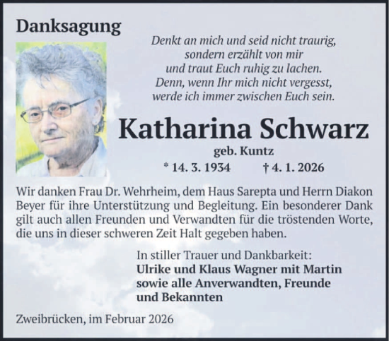 Traueranzeige von Katharina Schwarz von saarbruecker_zeitung
