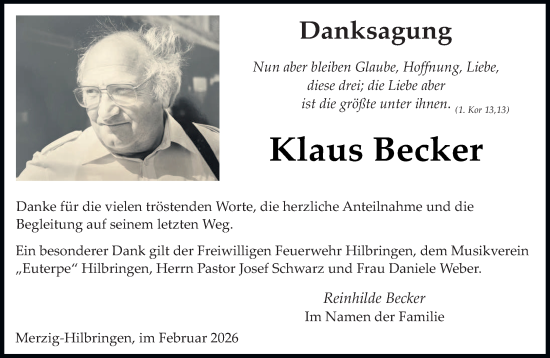 Traueranzeige von Klaus Becker von saarbruecker_zeitung