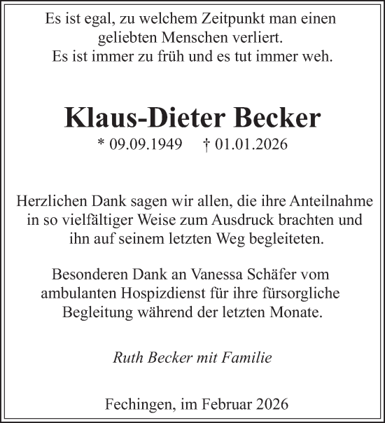 Traueranzeige von Klaus-Dieter Becker von saarbruecker_zeitung