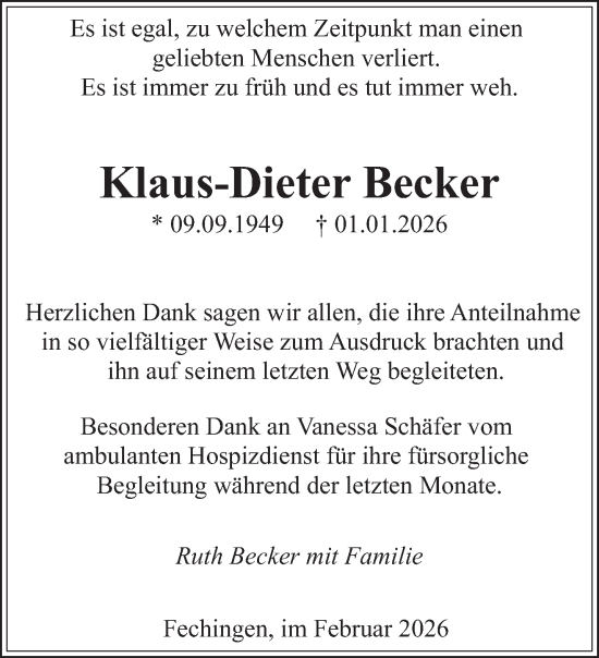 Traueranzeige von Klaus-Dieter Becker von saarbruecker_zeitung