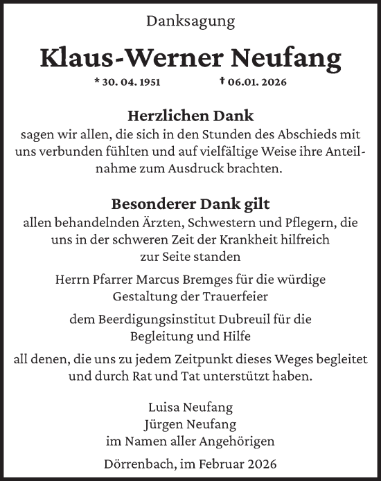 Traueranzeige von Klaus-Werner Neufang von saarbruecker_zeitung