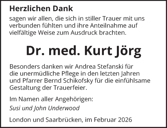 Traueranzeige von Kurt Jörg von saarbruecker_zeitung