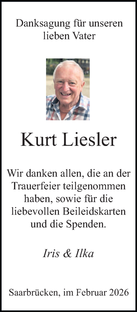 Traueranzeige von Kurt Liesler von saarbruecker_zeitung