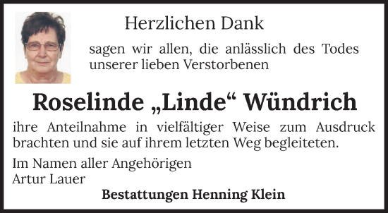 Traueranzeige von Linde Wündrich von saarbruecker_zeitung