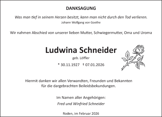 Traueranzeige von Ludwina Schneider von saarbruecker_zeitung