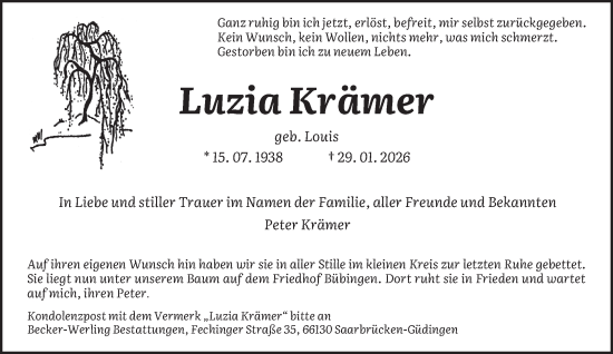 Traueranzeige von Luzia Krämer von saarbruecker_zeitung
