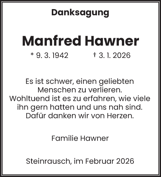 Traueranzeige von Manfred Hawner von saarbruecker_zeitung