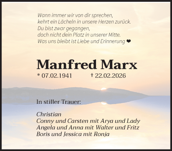 Traueranzeige von Manfred Marx von saarbruecker_zeitung