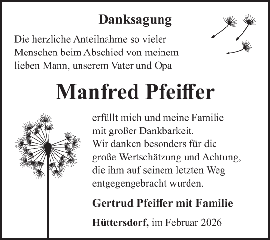 Traueranzeige von Manfred Pfeiffer von saarbruecker_zeitung