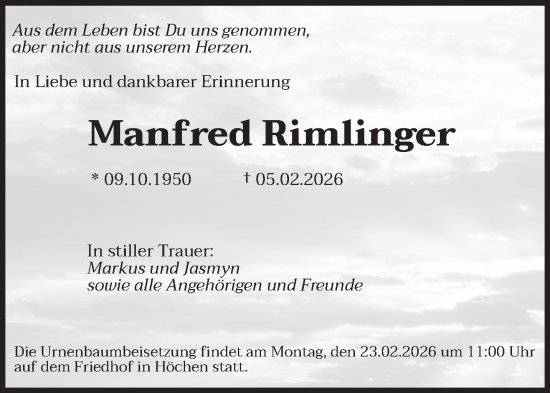 Traueranzeige von Manfred Rimlinger von saarbruecker_zeitung