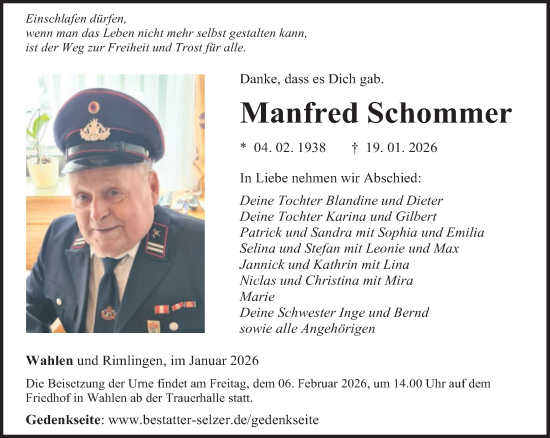 Traueranzeige von Manfred Schommer von saarbruecker_zeitung