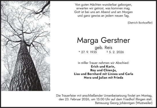 Traueranzeige von Marga Gerstner von saarbruecker_zeitung