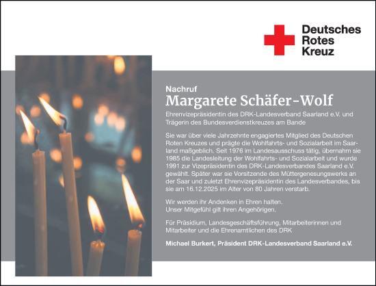 Traueranzeige von Margarete Schäfer-Wolf von saarbruecker_zeitung