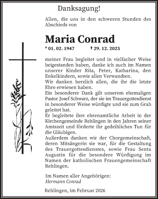 Traueranzeige von Maria Conrad von saarbruecker_zeitung