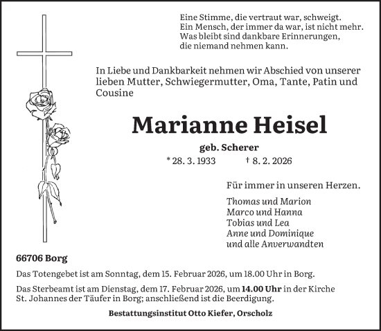 Traueranzeige von Marianne Heisel von saarbruecker_zeitung