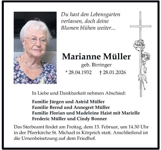 Traueranzeige von Marianne Müller von saarbruecker_zeitung