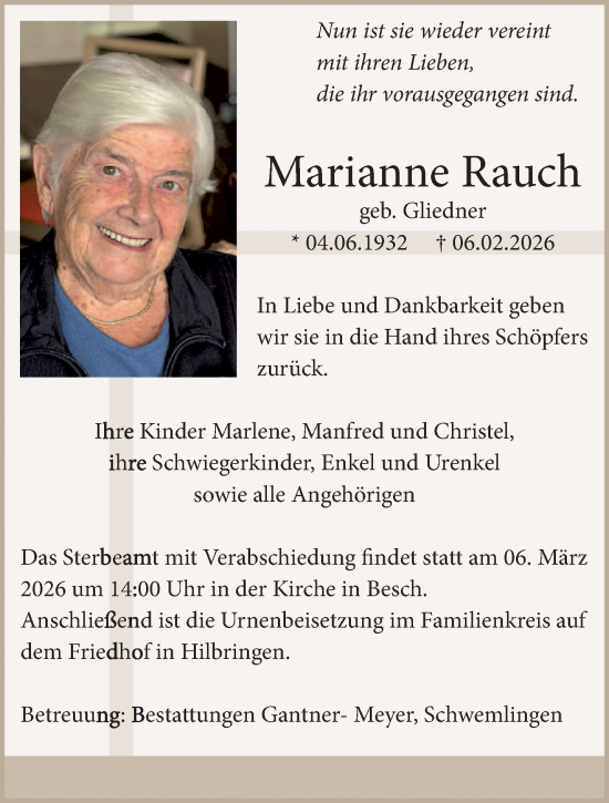 Traueranzeige von Marianne Rauch von saarbruecker_zeitung