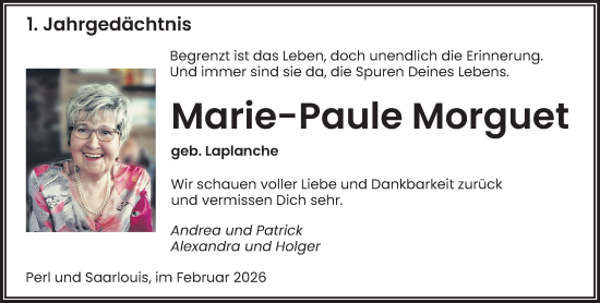 Traueranzeige von Marie-Paule Morguet von saarbruecker_zeitung