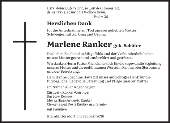 Traueranzeige von Marlene Ranker von saarbruecker_zeitung
