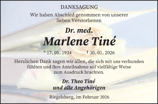 Traueranzeige von Marlene Tiné von saarbruecker_zeitung