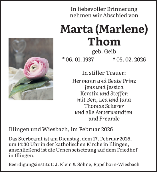 Traueranzeige von Marta Thom von saarbruecker_zeitung