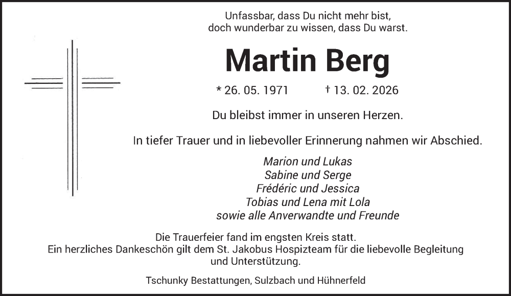  Traueranzeige für Martin Berg vom 28.02.2026 aus saarbruecker_zeitung