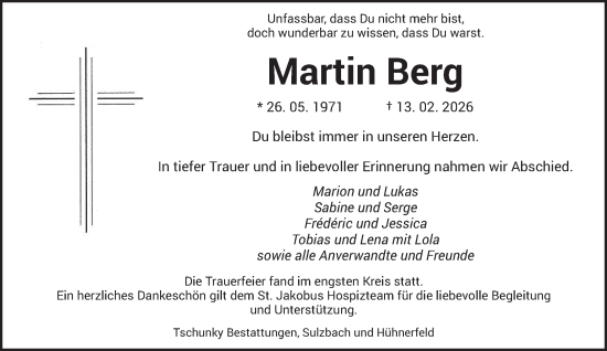 Traueranzeige von Martin Berg von saarbruecker_zeitung