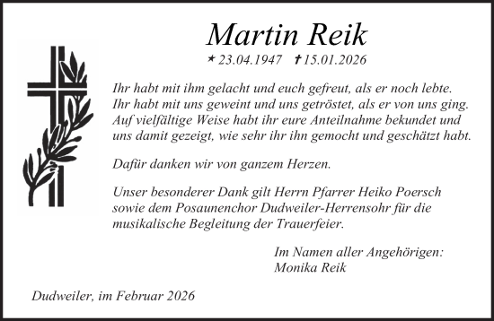 Traueranzeige von Martin Reik von saarbruecker_zeitung