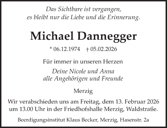 Traueranzeige von Michael Dannegger von saarbruecker_zeitung