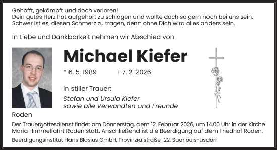 Traueranzeige von Michael Kiefer von saarbruecker_zeitung