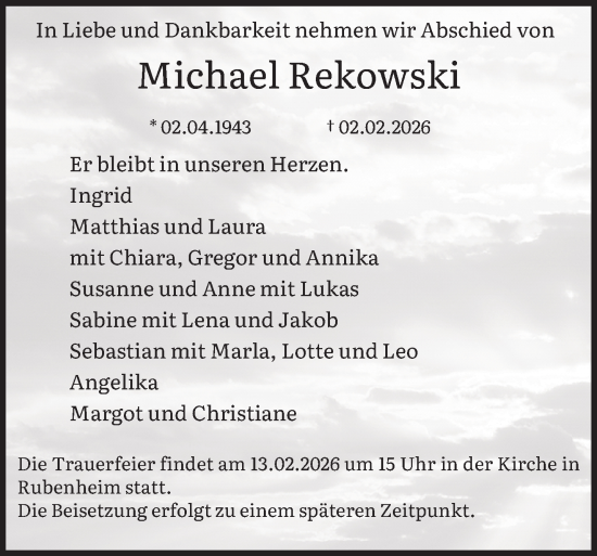 Traueranzeige von Michael Rekowski von saarbruecker_zeitung
