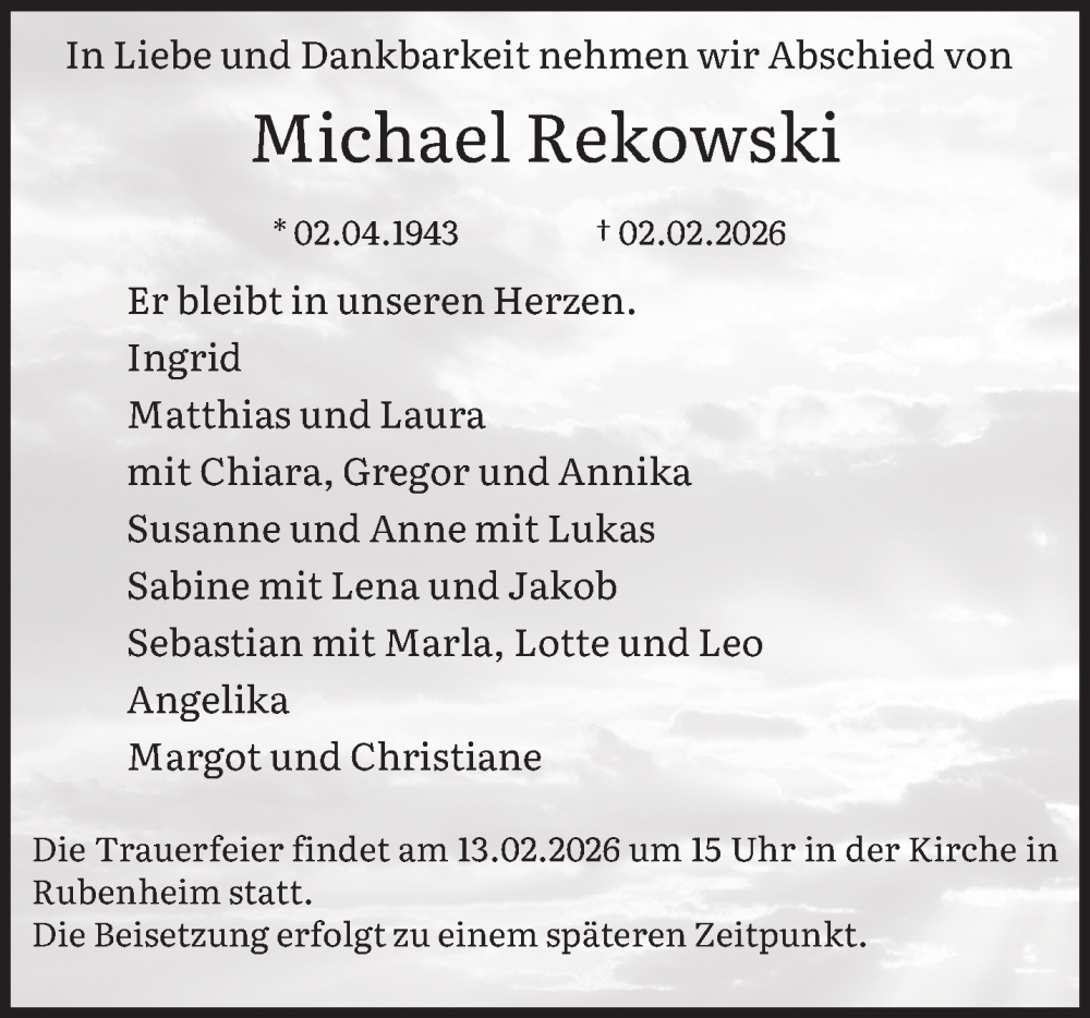  Traueranzeige für Michael Rekowski vom 07.02.2026 aus saarbruecker_zeitung