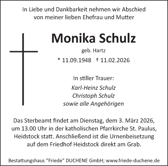 Traueranzeige von Monika Schulz von saarbruecker_zeitung