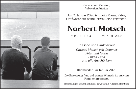 Traueranzeige von Norbert Motsch von saarbruecker_zeitung
