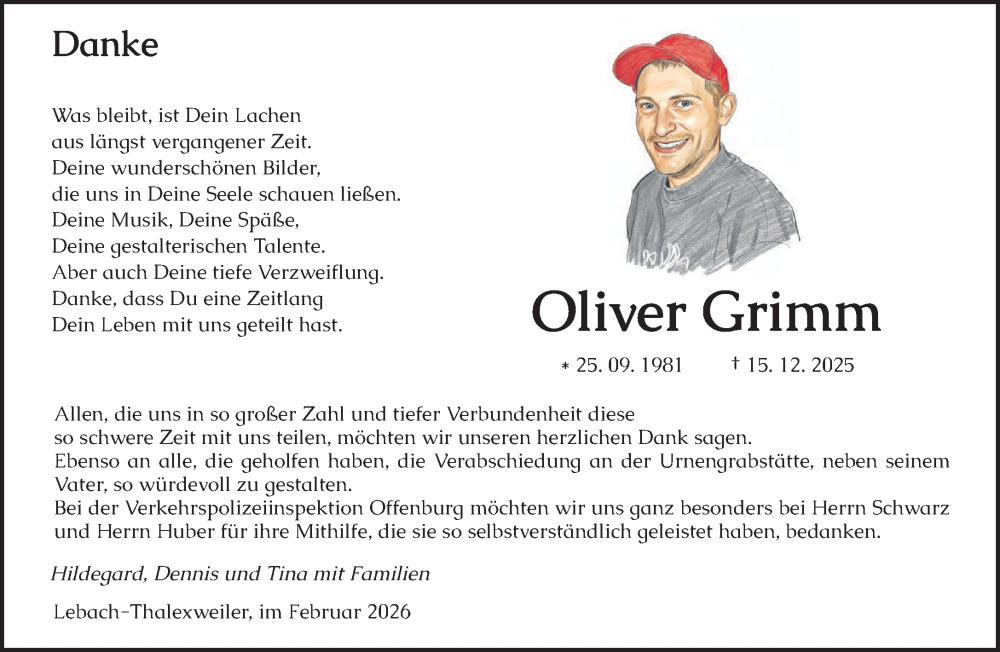  Traueranzeige für Oliver Grimm vom 07.02.2026 aus saarbruecker_zeitung