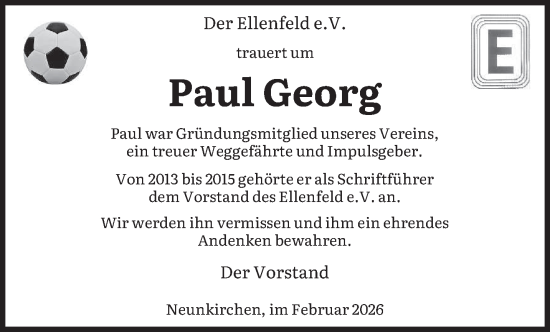 Traueranzeige von Paul Georg von saarbruecker_zeitung